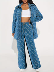 Women's Plaid Two-Piece Set with Rayon Fabric for Fall Winter