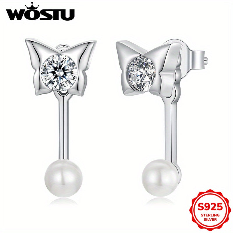 Women's Butterfly Drop Earrings Hypoallergenic Sterling Silver Faux Pearl Gemstone Wedding Gift
