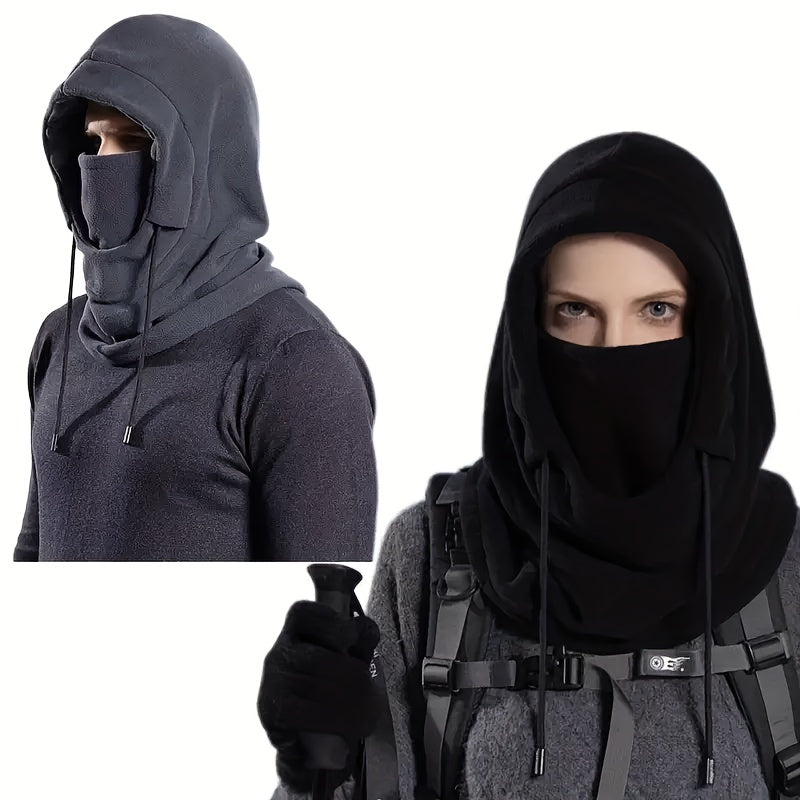 Winter Fleece Balaclava Windproof Ski Mask with Drawstring Hood for Outdoor Activities and Motorcycle Riding