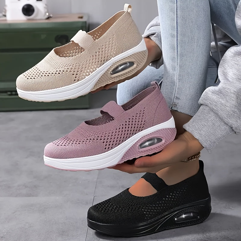 Ayollar uchun tarmoqli slip-on sport poyabzali, yozgi kundalik oq va qora oyoq kiyimlari