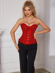 Top de corsé con jacquard floral para mujer, control de barriga, levantamiento de pecho, lazo en la espalda, cierre frontal