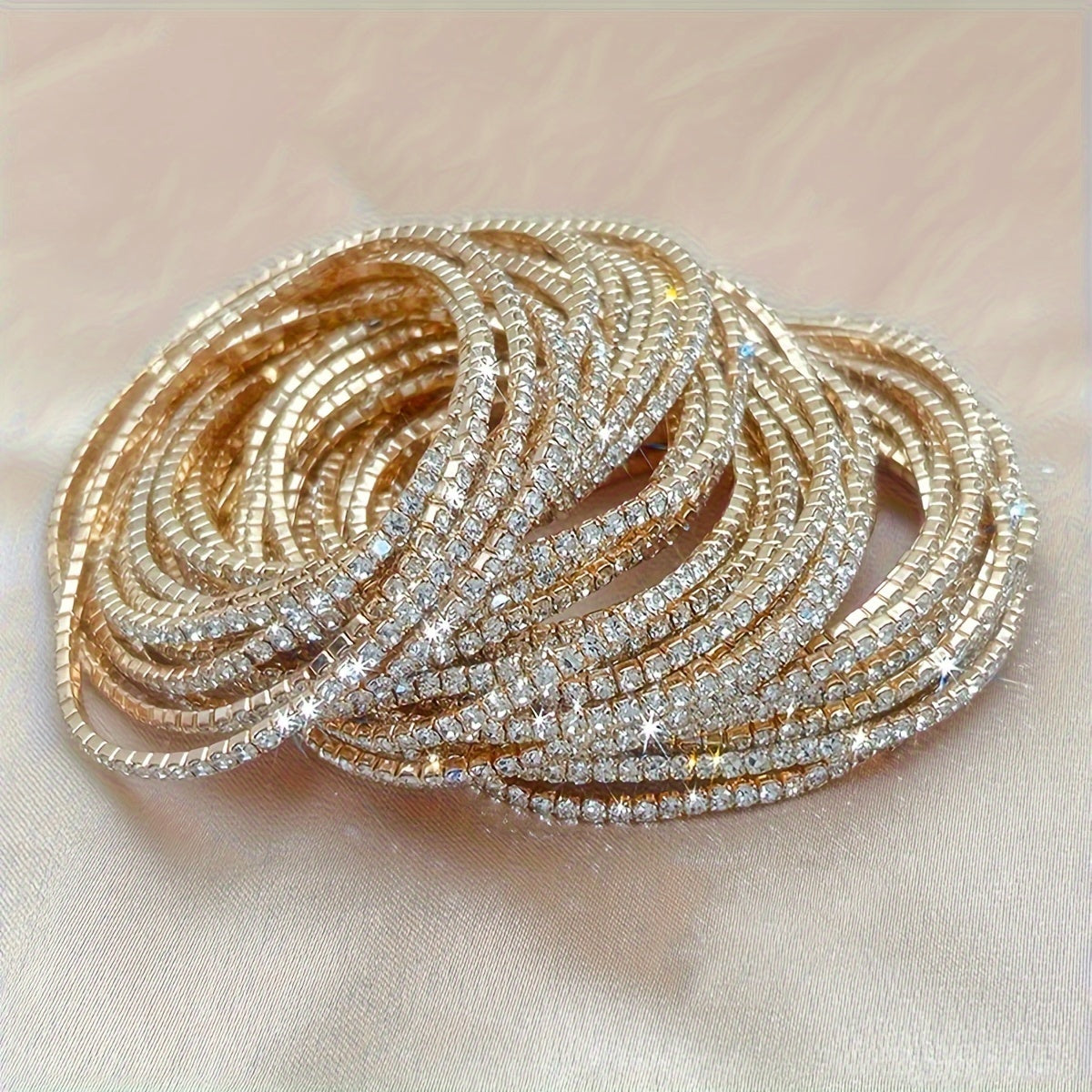 Women's Rhinestone Tennis Bracelets Set 12-Piece Elastic Bangle for Daily Wear