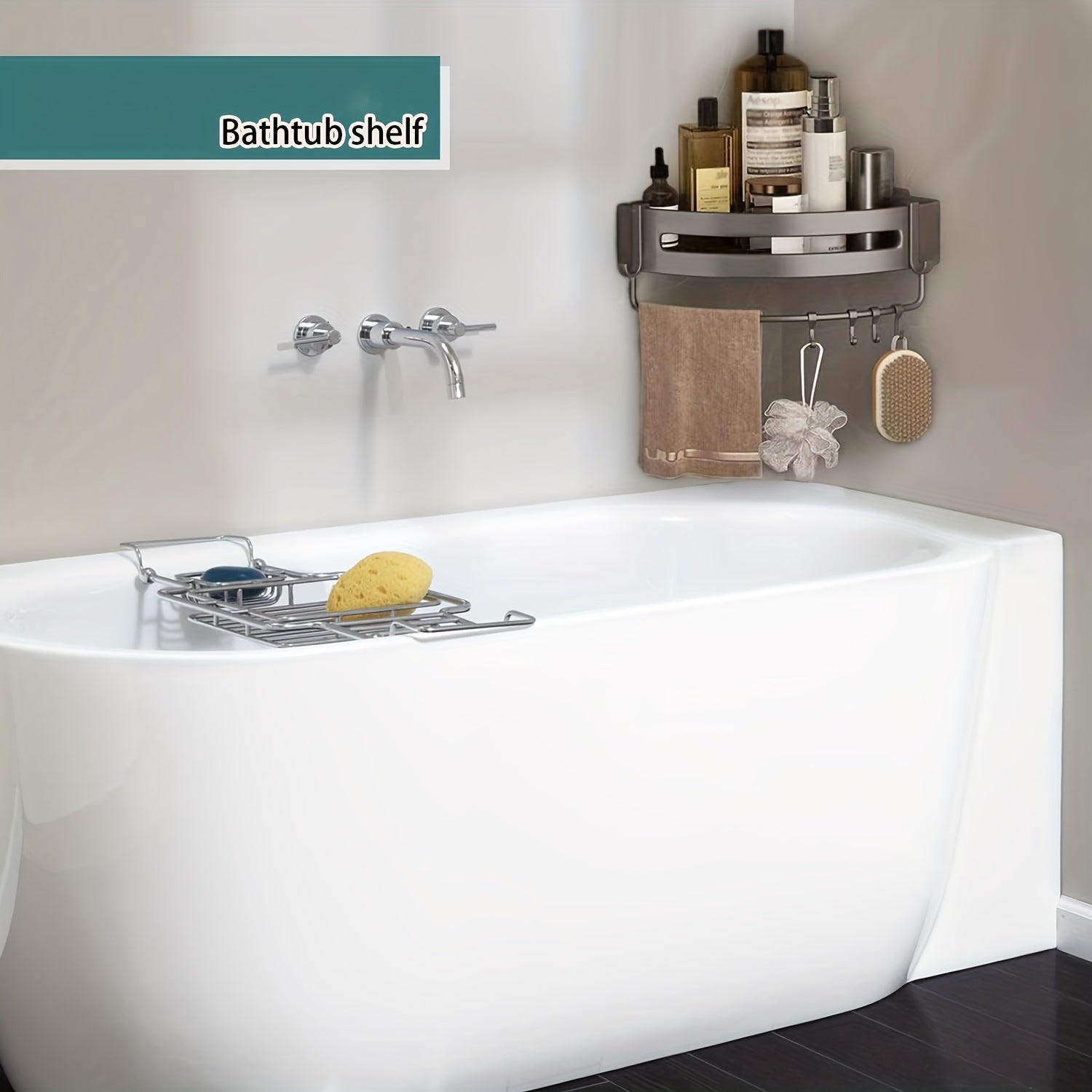 Self-Adhesive Corner Shower Caddy with Rust-Proof Shelves and Towel Holder