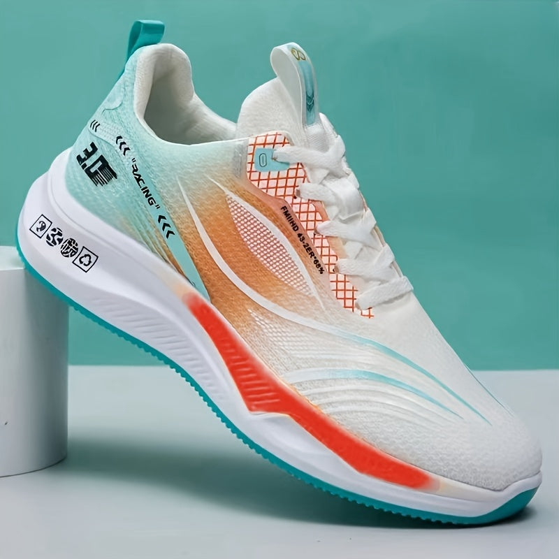 Erkaklar uchun nafas oladigan yugurish poyabzali, gradient rang chiziqli naqsh va pastki yuqori dizayni bilan