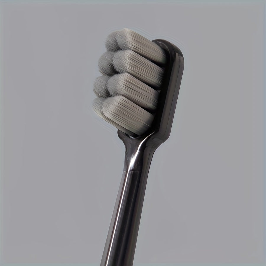 Cepillo de dientes manual de cerdas suaves para cuidado suave de las encías, mango negro, cerdas gris y blancas