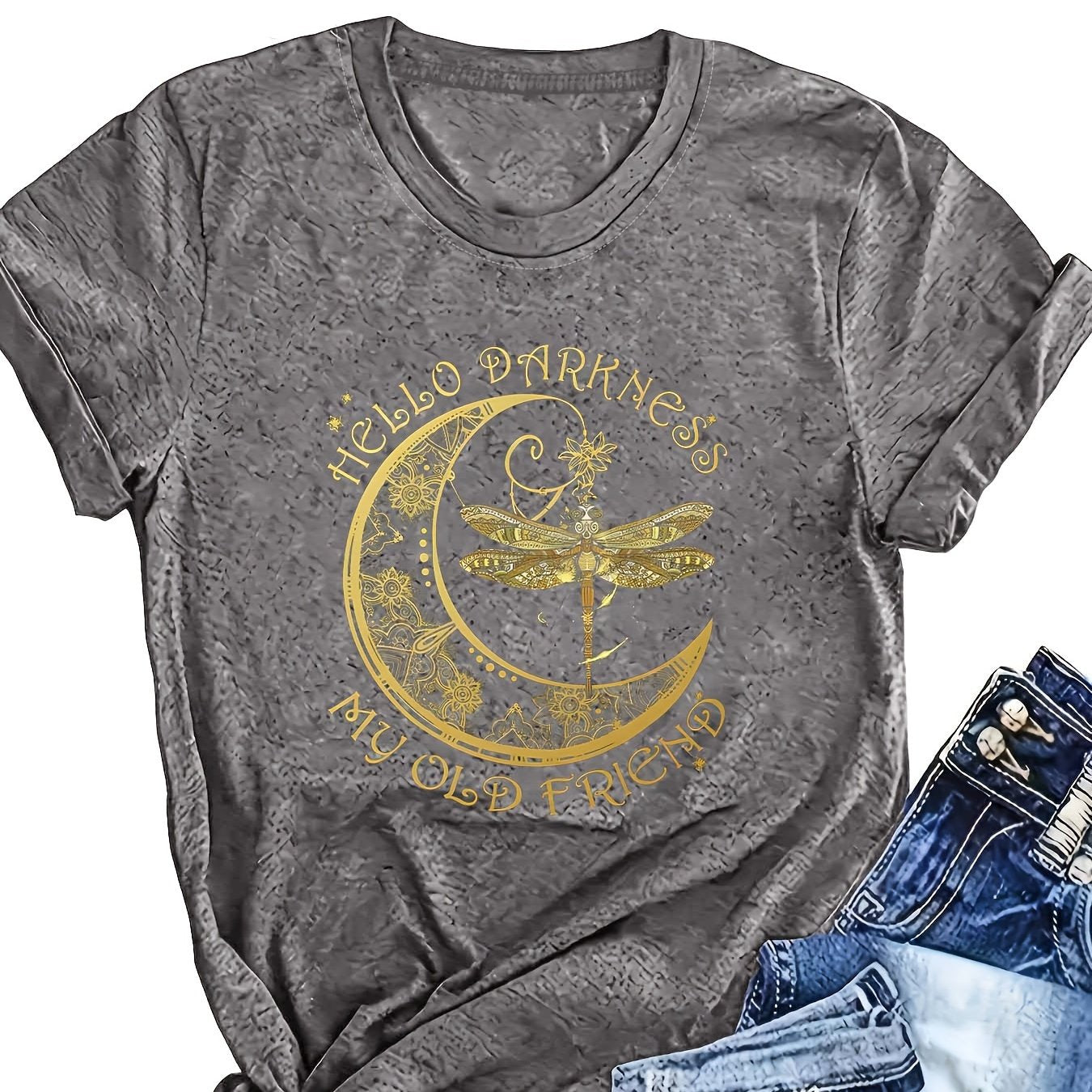 Women's Plus Size Dragonfly Print Crew Neck Short Sleeve T-Shirt