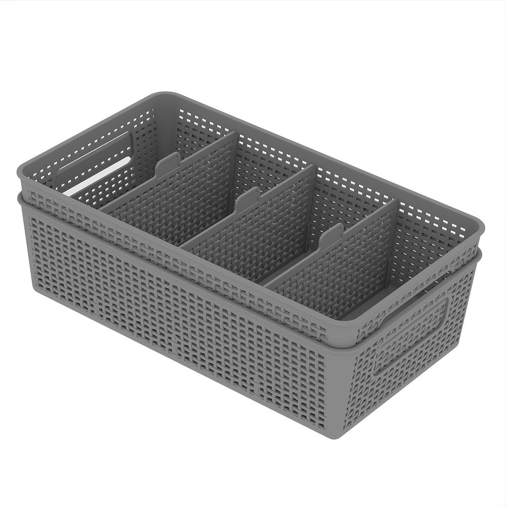 Multi-Purpose Woven Storage Box with Divider for Bathroom and Kitchen Cabinets 1-8 Pieces