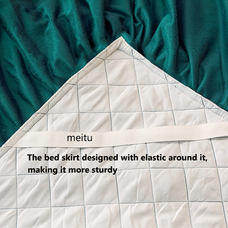 Solid Color Bed Skirt and Pillowcase Set with Lace Detail Quilted Ruffled Design