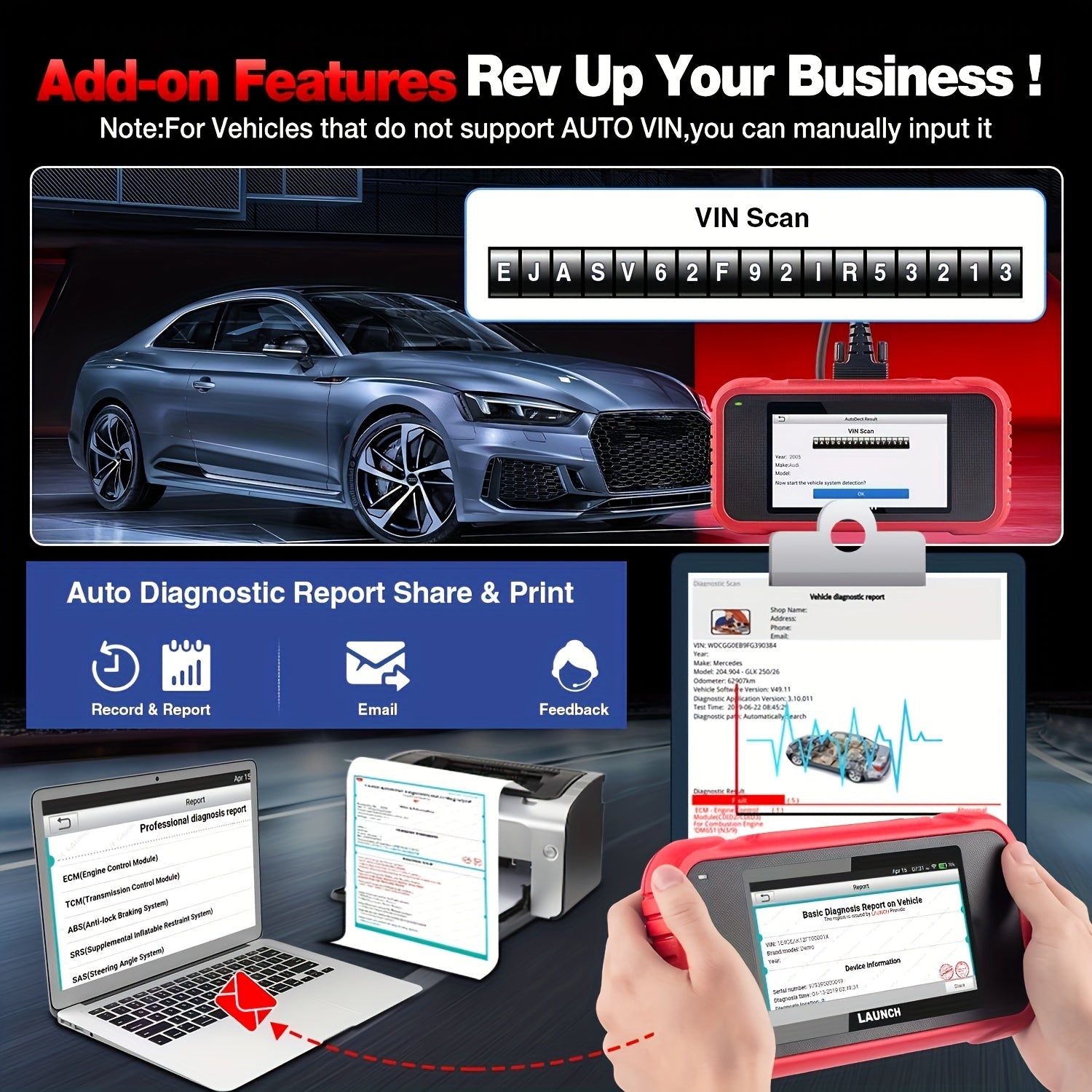 OBD2 Scanner Car Code Reader with Oil Reset SAS Reset Battery Test AutoVIN for All Vehicles