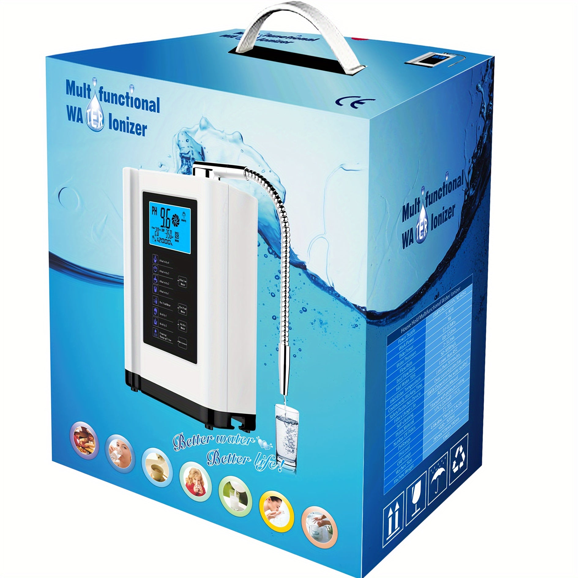 Alkaline Water Ionizer Hydrogen Generator Machine pH 3.5–10.5 Adjustable