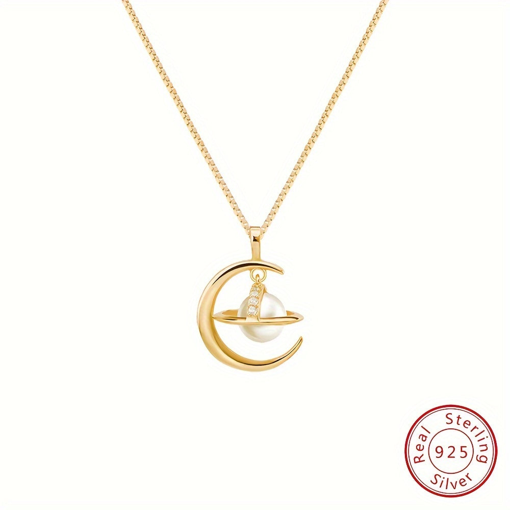 2.2 Луна вокруг планеты S925 стерлинговое серебряное ожерелье с жемчугом, изысканный и элегантный подарок для девочек на День святого Валентина или день рождения.
