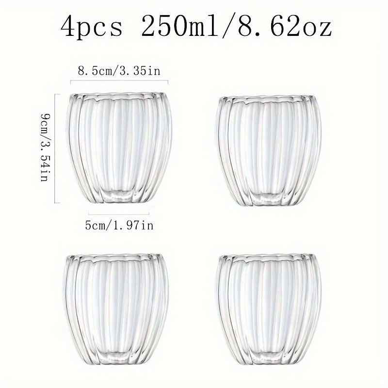 Double-Layer Heat-Resistant Glass Cups for Coffee Milk Cold Drinks 4 Pack