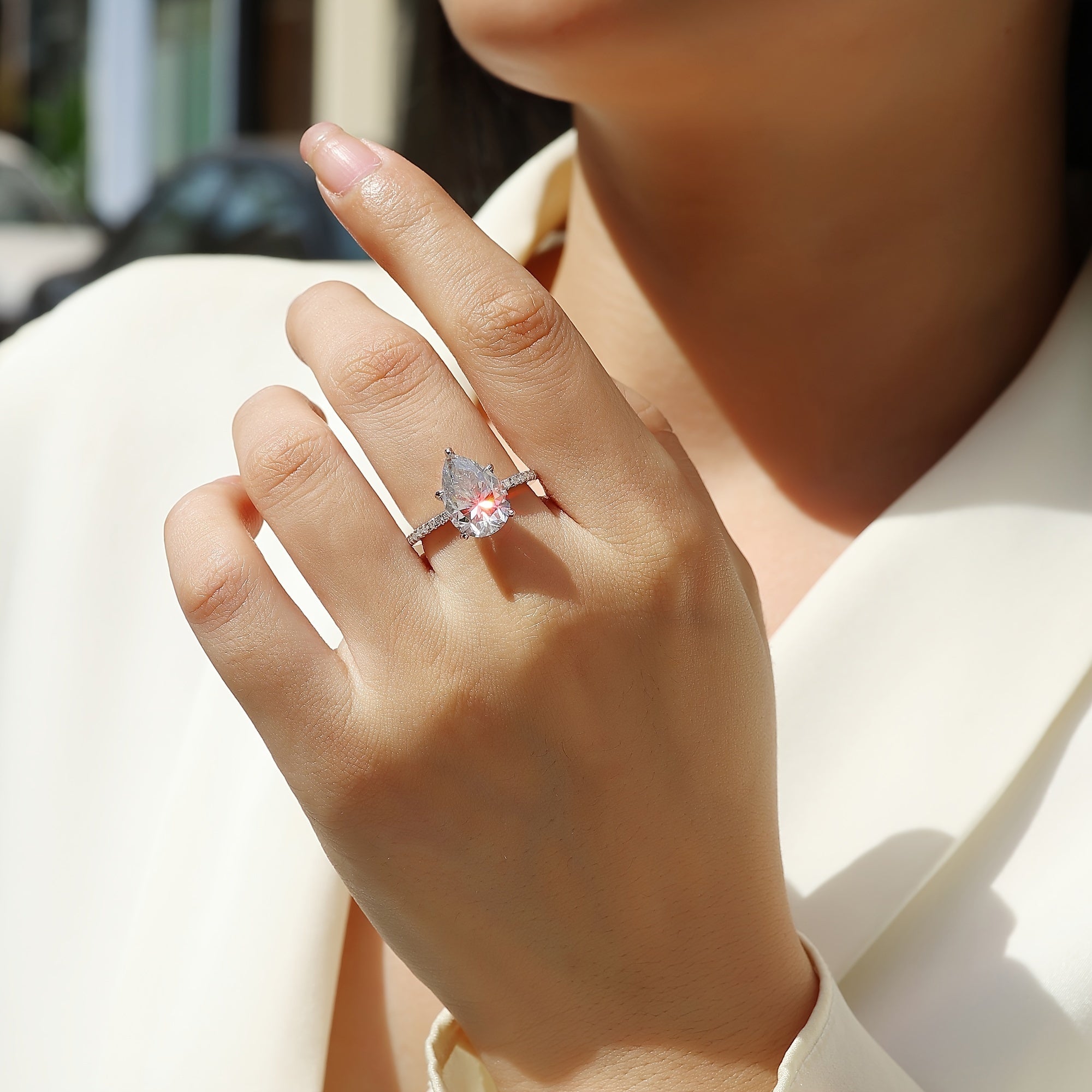 Unisex Moissanite Engagement Ring Sterling Silver 18K Gold Plated Gift Box