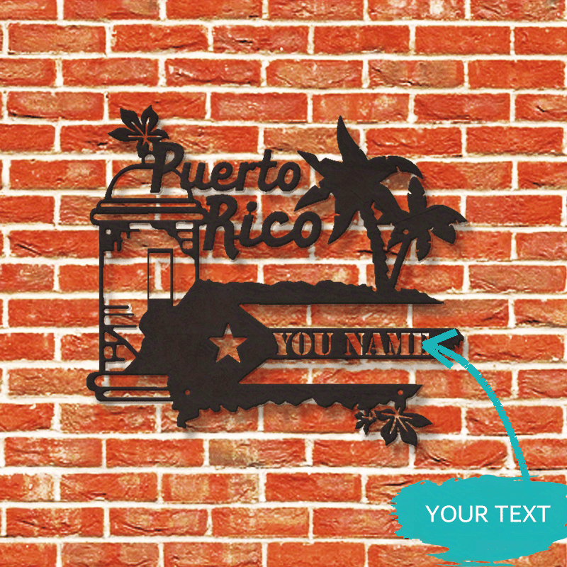 Personalized Name Metal Sign with Puerto Rico Flag Wall Art for Home and Outdoor Decor