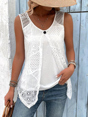 Топ без рукавов для женщин больших размеров из кружева, полупрозрачный, с вырезами, летний жилет