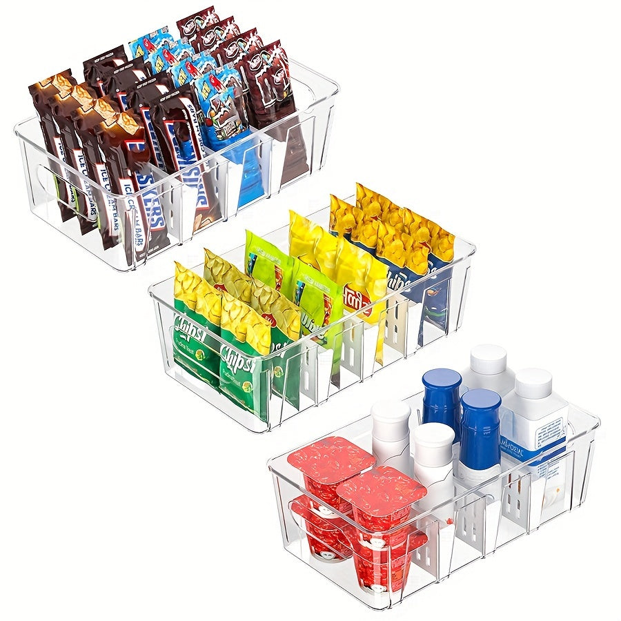 Clear Plastic Pantry Organizer Bins with Removable Dividers Food-Safe PET Kitchen Storage
