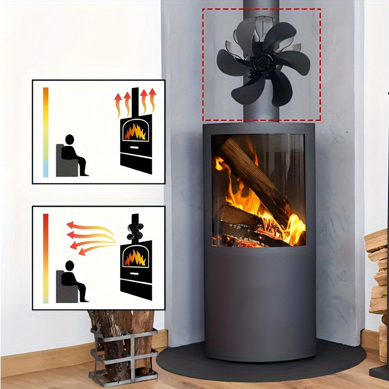 6-Blade Fireplace Fan for Wood Stoves and Chimneys Heat Circulator No Power