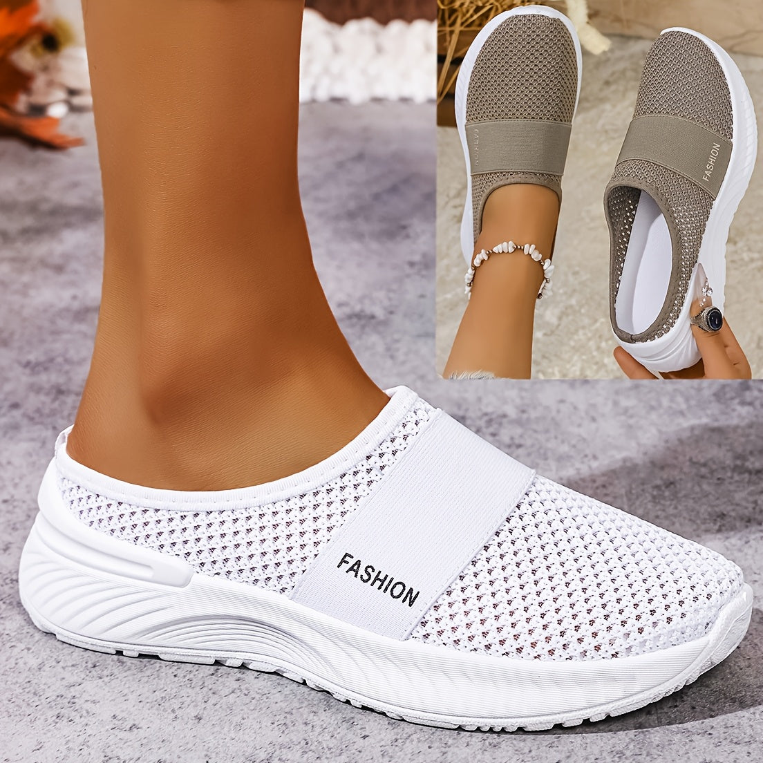 Ayollar uchun nafas oladigan slip-on sport poyabzali, yengil PVC taglik, qulay va kundalik kiyim uchun barcha fasllar uchun