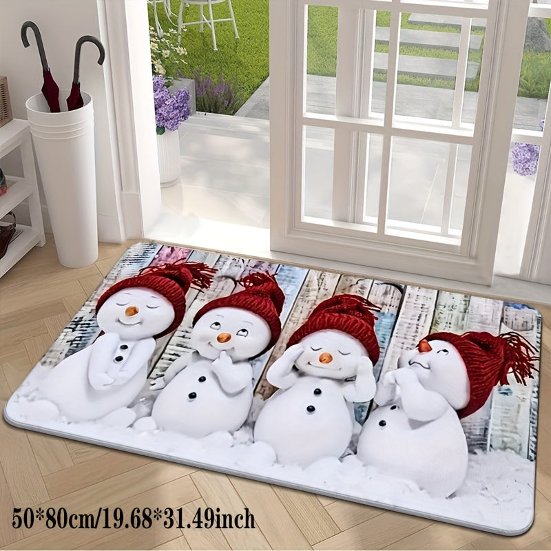 Christmas Snowman Kitchen Mat Non-Slip Absorbent Stain-Resistant Entryway Decor