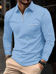 Men's Long Sleeve Solid Zipper Shirt with Lapel Collar and Chest Pocket for Spring Fall Outdoor Wear