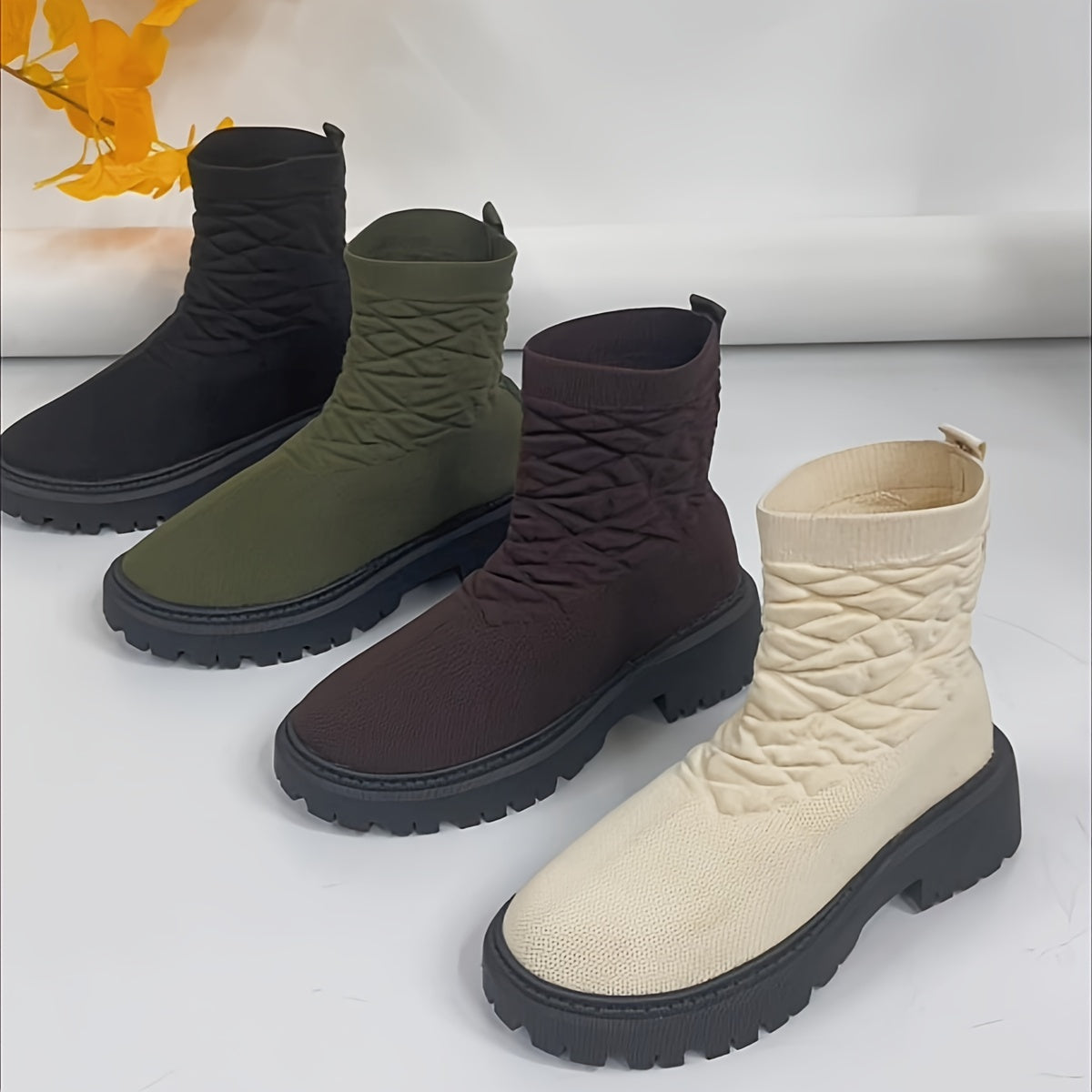 Women's Mid-Calf Comfort Fashion Boots with Chunky Heel and Rubber Sole