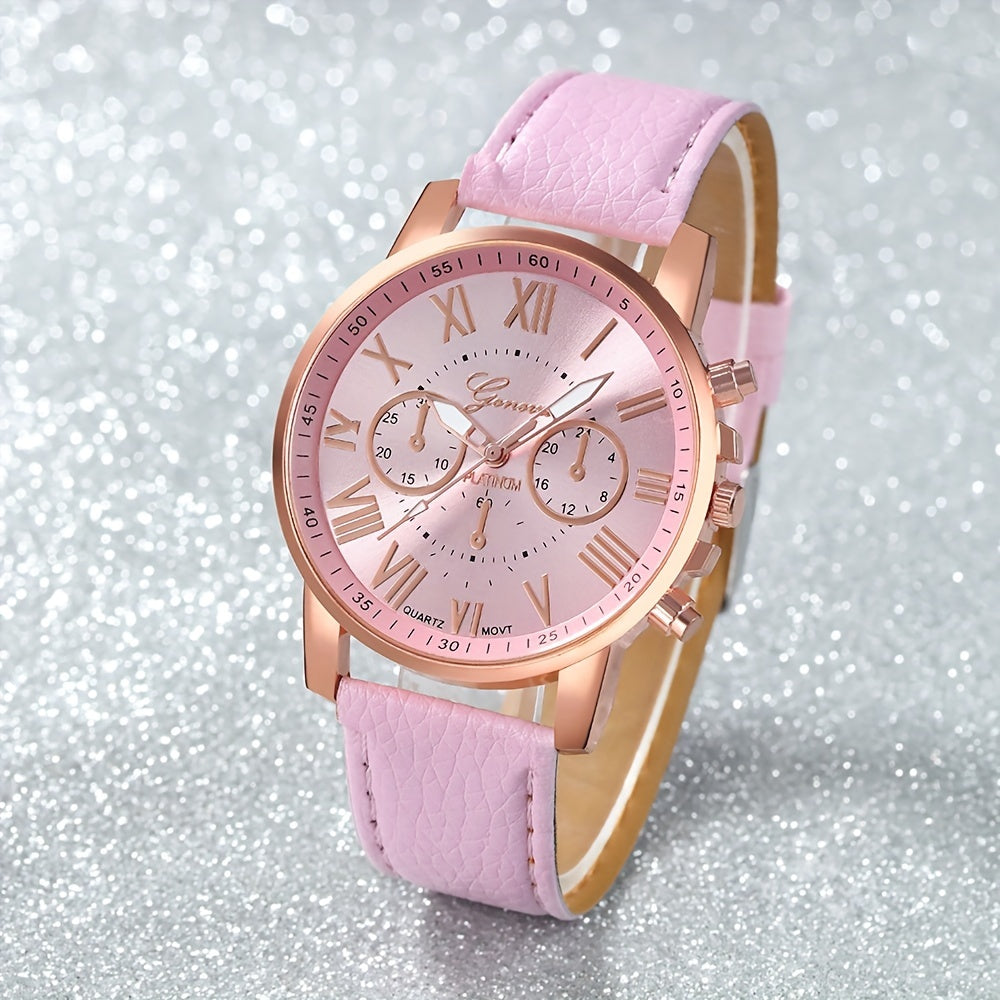 Women's Casual Quartz Watches Set with Alloy Case and PU Leather Band