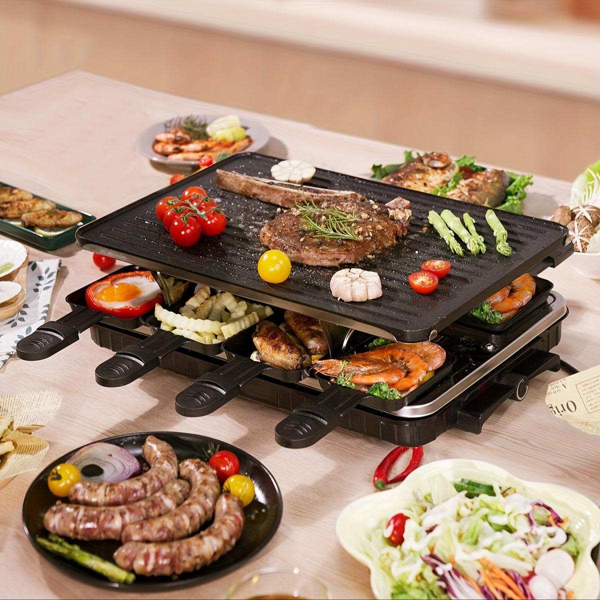 EU Plug Lacolette Grill pan va Slider bilan, 1300 W, mat stainless poʻlat, 4 kishilik uchun mos