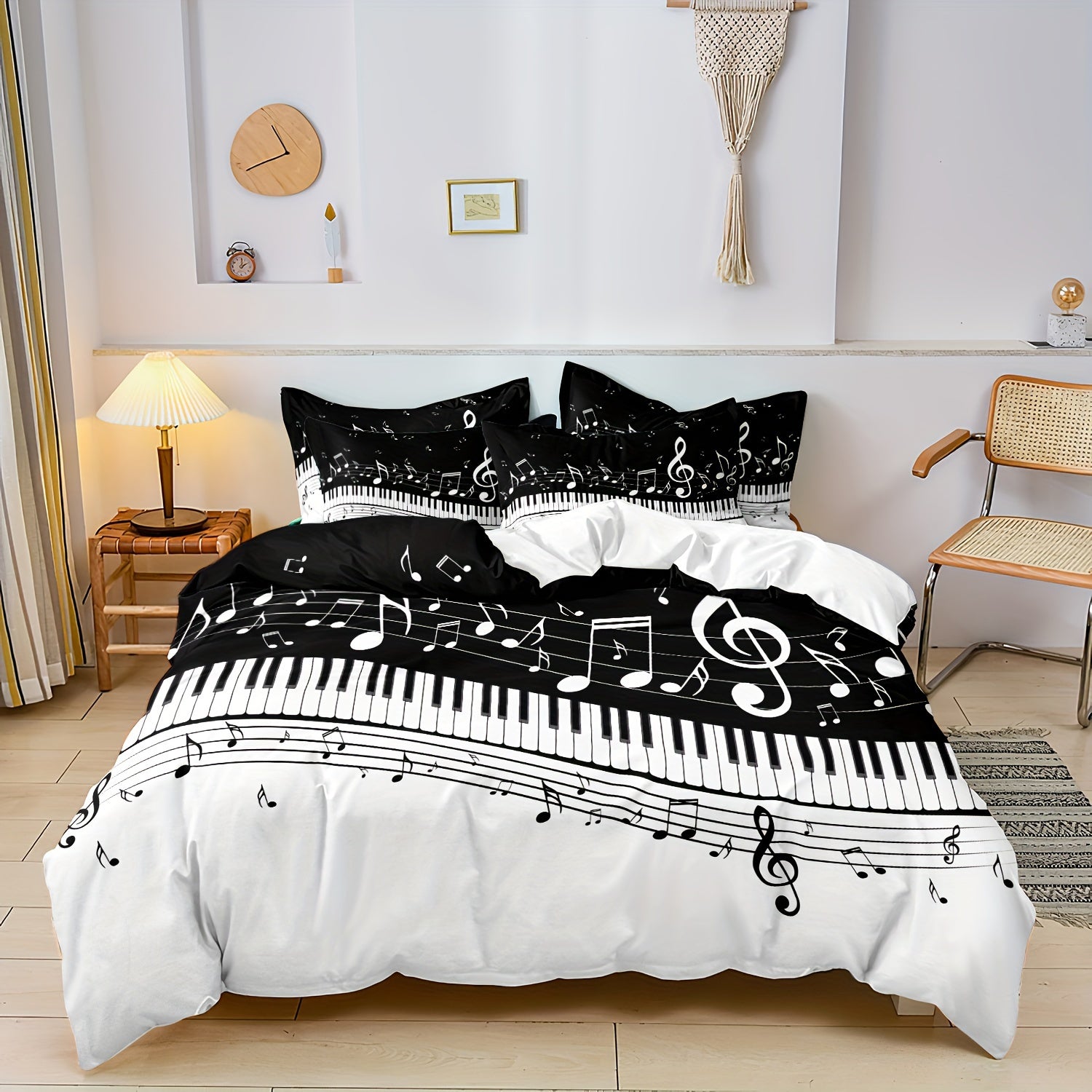 Minimalist American Duvet Cover with Musical Notes Cotton Queen Size