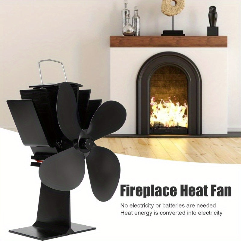 4-Blade Quiet Wood Stove Fan Portable Fireplace Log Burner Heat Powered