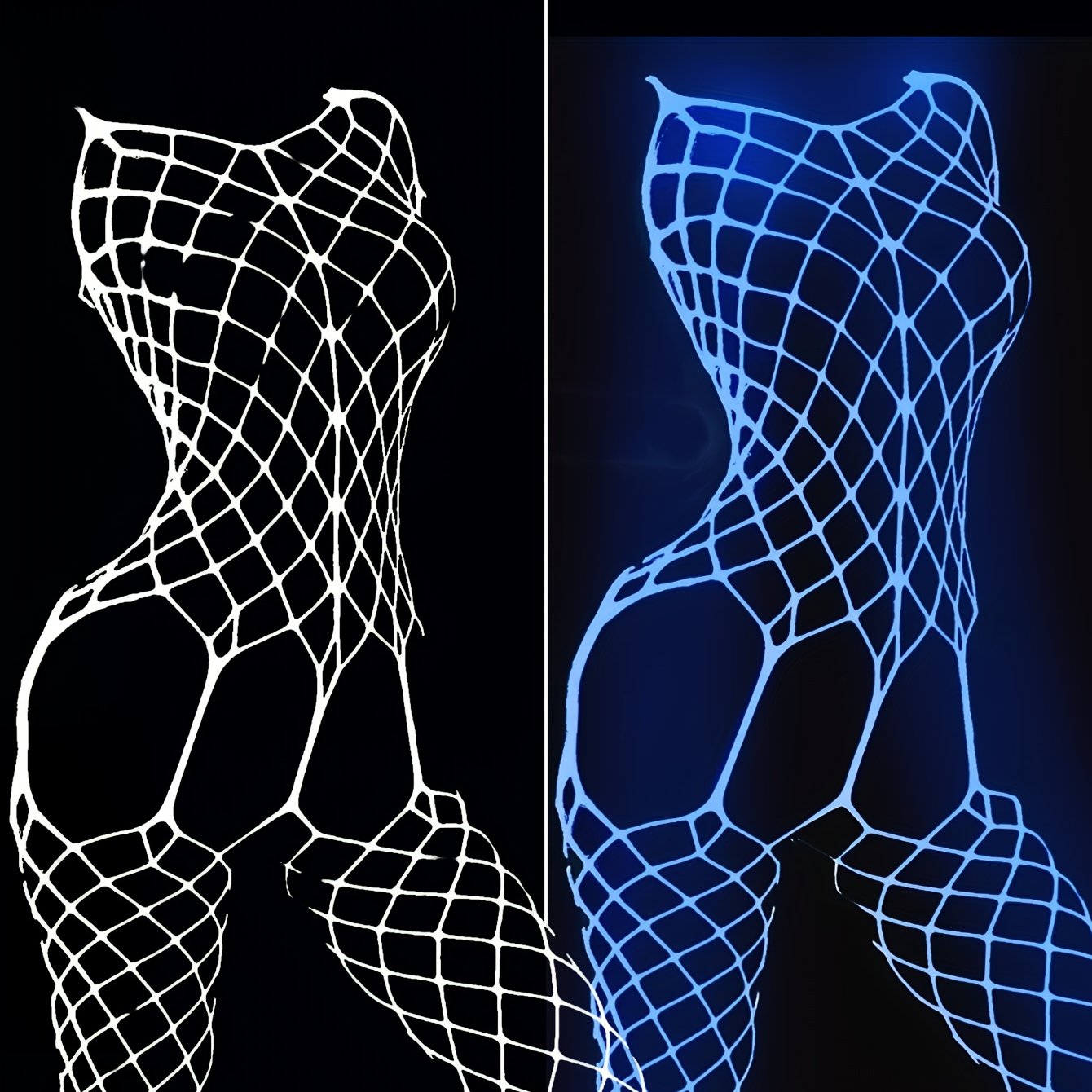 Women's Blue Glow-in-the-Dark Hollow-Out Breathable Open-Crotch Pantyhose