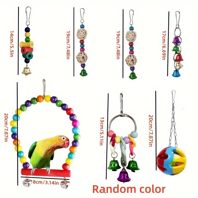Bird Toy Set for Small and Medium Parrots Climbing Ladder Swing Bells Chew Toys 3-10 Pieces