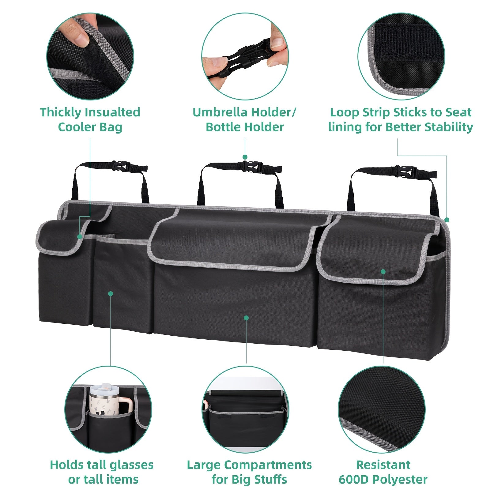 Organizador de respaldo para asiento de coche, bolsa de almacenamiento plegable con 4 bolsillos, gran capacidad