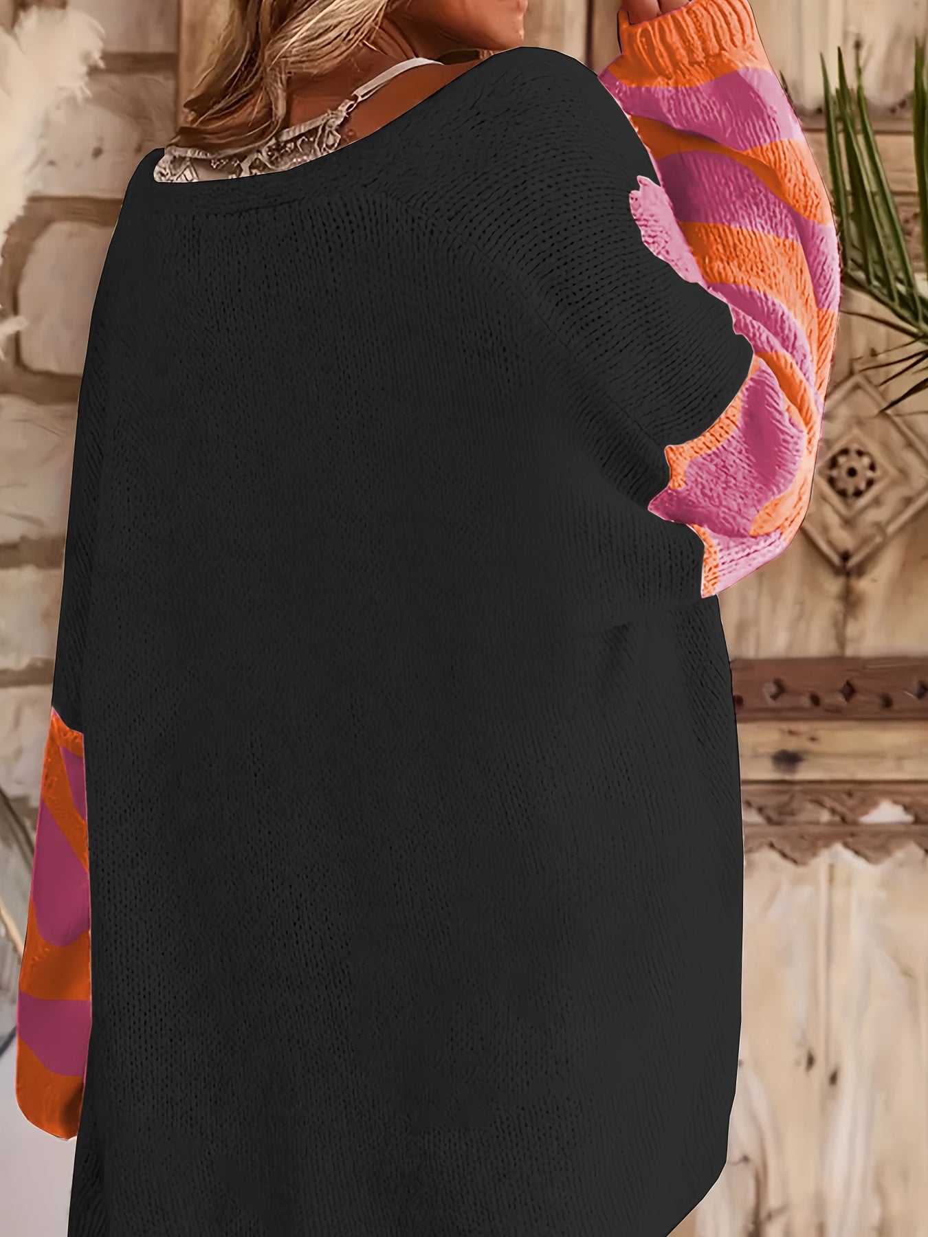 Suéter de talla grande, de corte holgado, con estampado floral, rayas y mangas largas