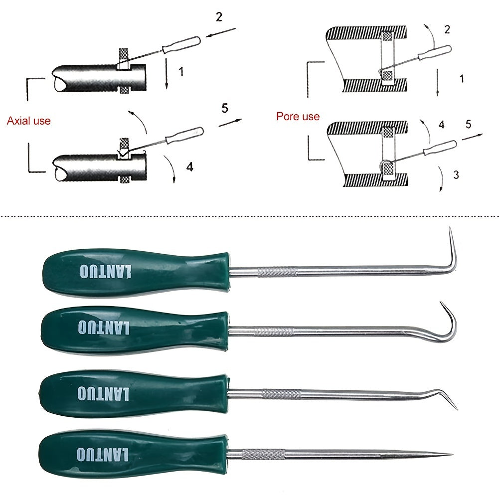 4-Pieces Insulated Pick and Hook Set Non-Slip Handle Automotive Repair Tools