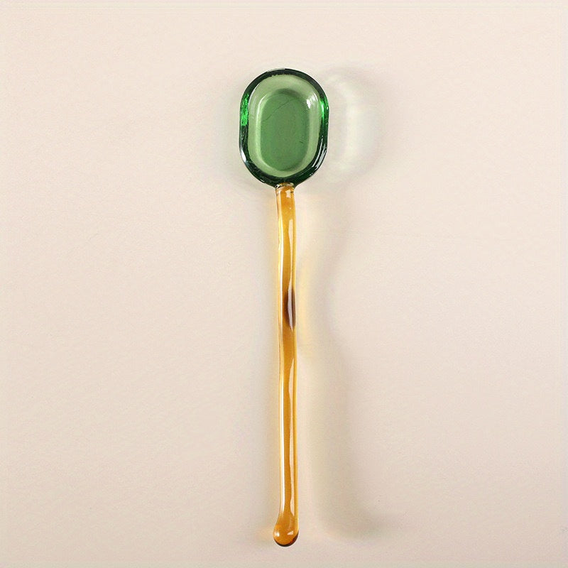 Handcrafted Glass Coffee Spoon with Transparent Design, Long Handle, Heat Resistant