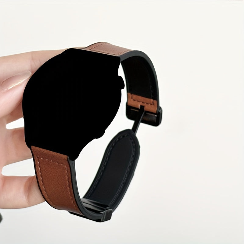 Synthetic Leather Smartwatch Band 20mm 22mm with Foldover Clasp Magnetic Buckle Compatible with Galaxy Watch Active 2 GTR GTS GT3 GT4