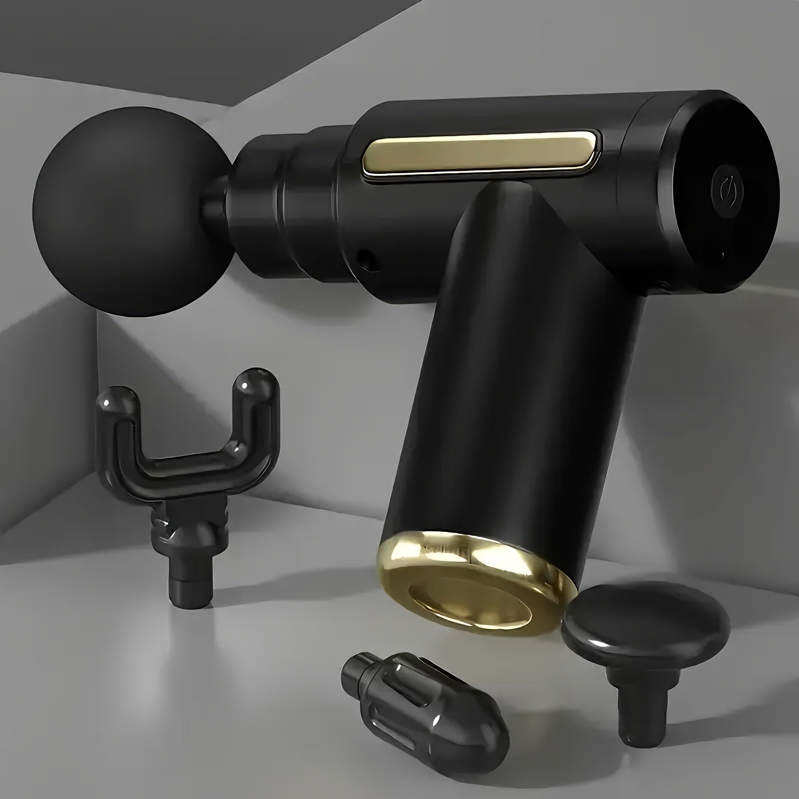 USB orqali zaryadlanadigan LED displeyli tana massajchisi, 4 ta almashtiriladigan bosh, ultra-ovozsiz mushak quroli, erkaklar va ayollar uchun yengil dizayn - litiy polimer batareya, qo'l bilan urish massaji