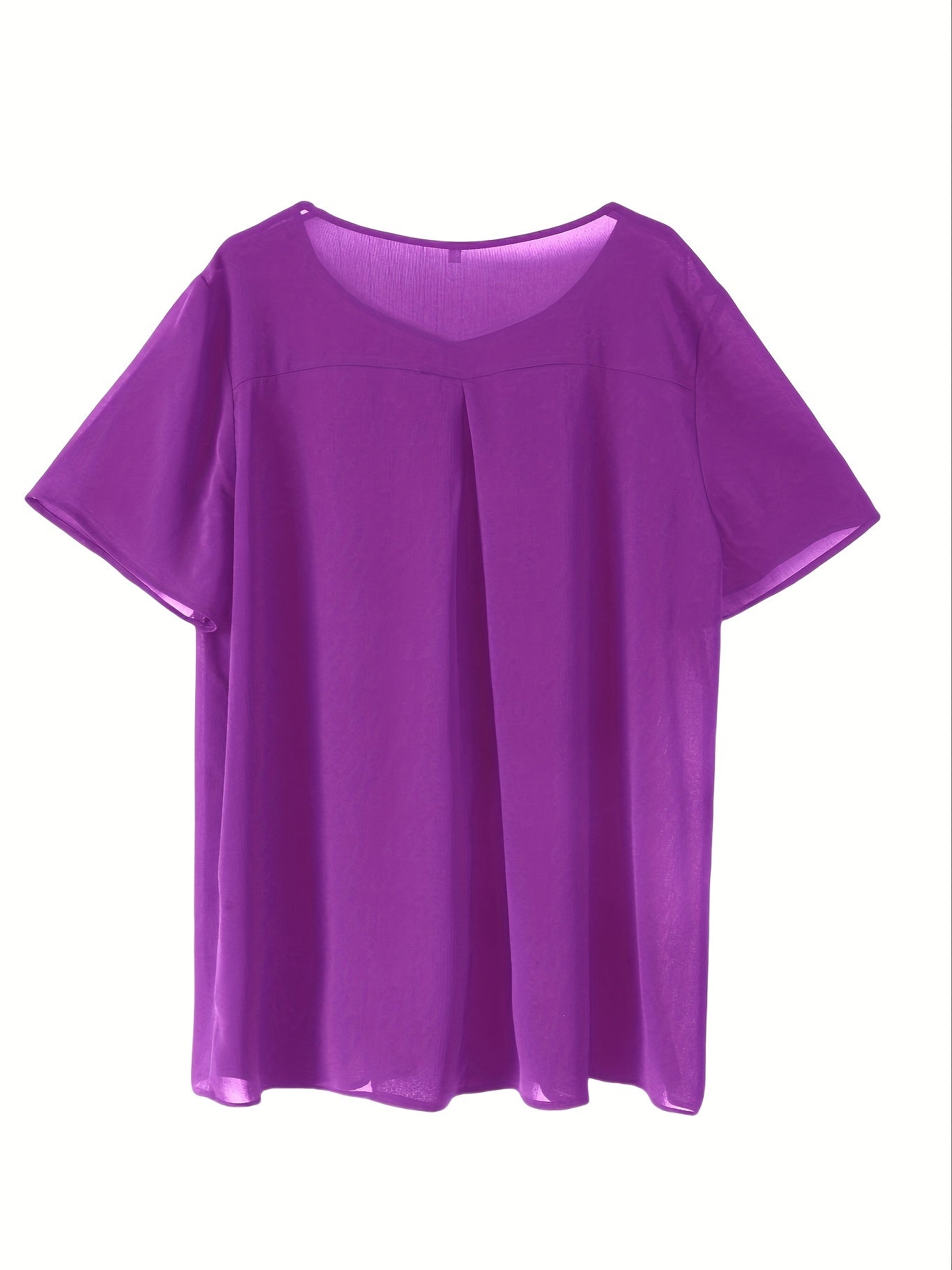 Plus Size Women's Casual Blouse Short Sleeve Vivid Purple Loose Fit Comfortable Top