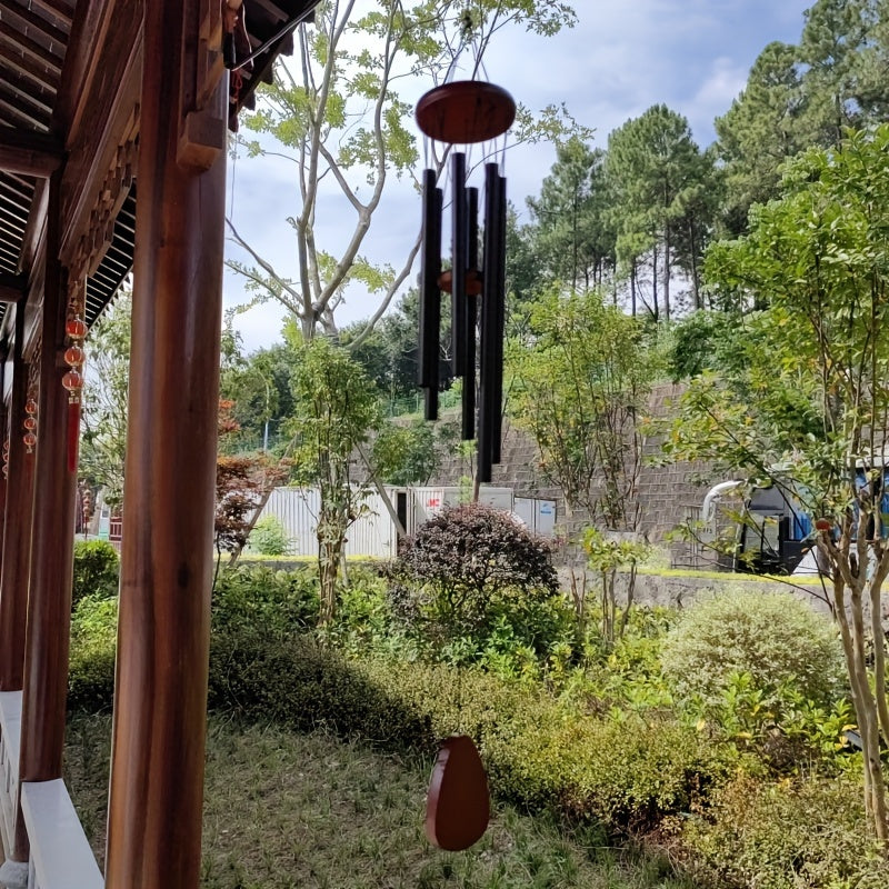 Black Solid Wood and Aluminum Tube Wind Chimes for Home Garden Decor