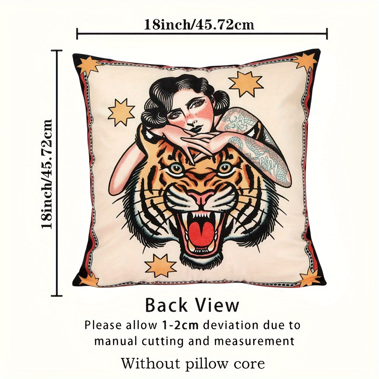 Square Cushion Cover Modern Tiger and Figure Design Soft Polyester Knit 45.72x45.72 cm