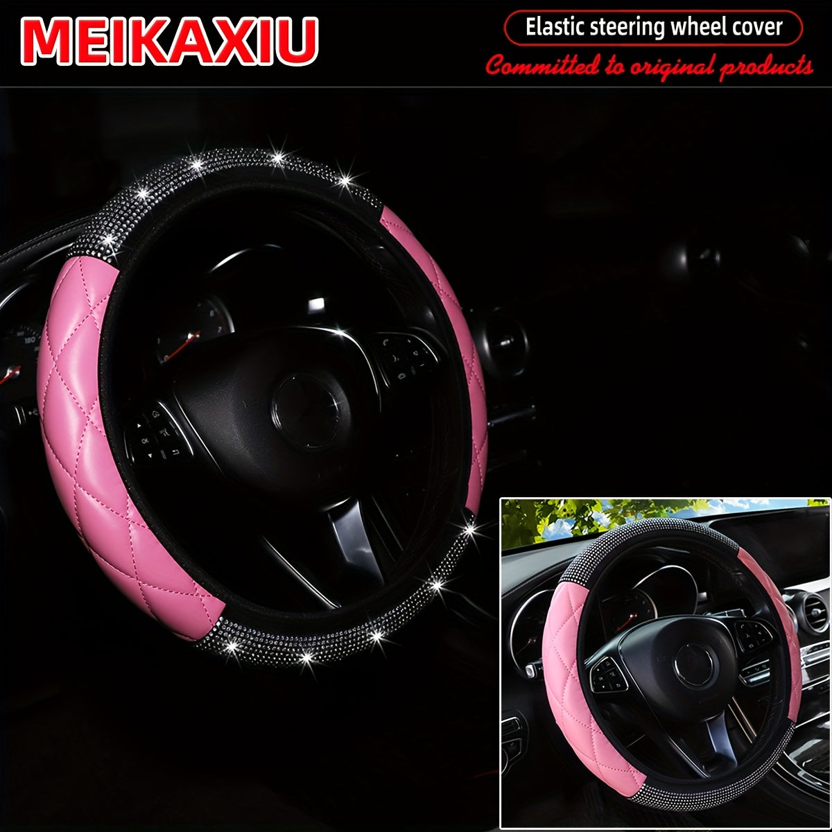 Avtomobil boshqaruv g'ildiragi qopqog'i to'plami yumshoq faux charm 37-38 sm uch o'lchovli