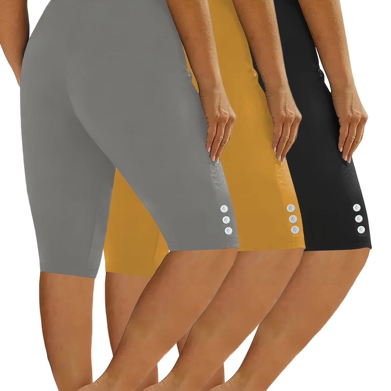 Women's High-Waisted Stretchy Workout Shorts Set, Solid Color, Gym Yoga Casual