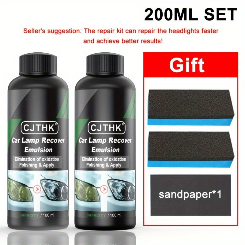 Universal Car Headlight Restoration Kit Including Polishing Agent and Repair Liquid