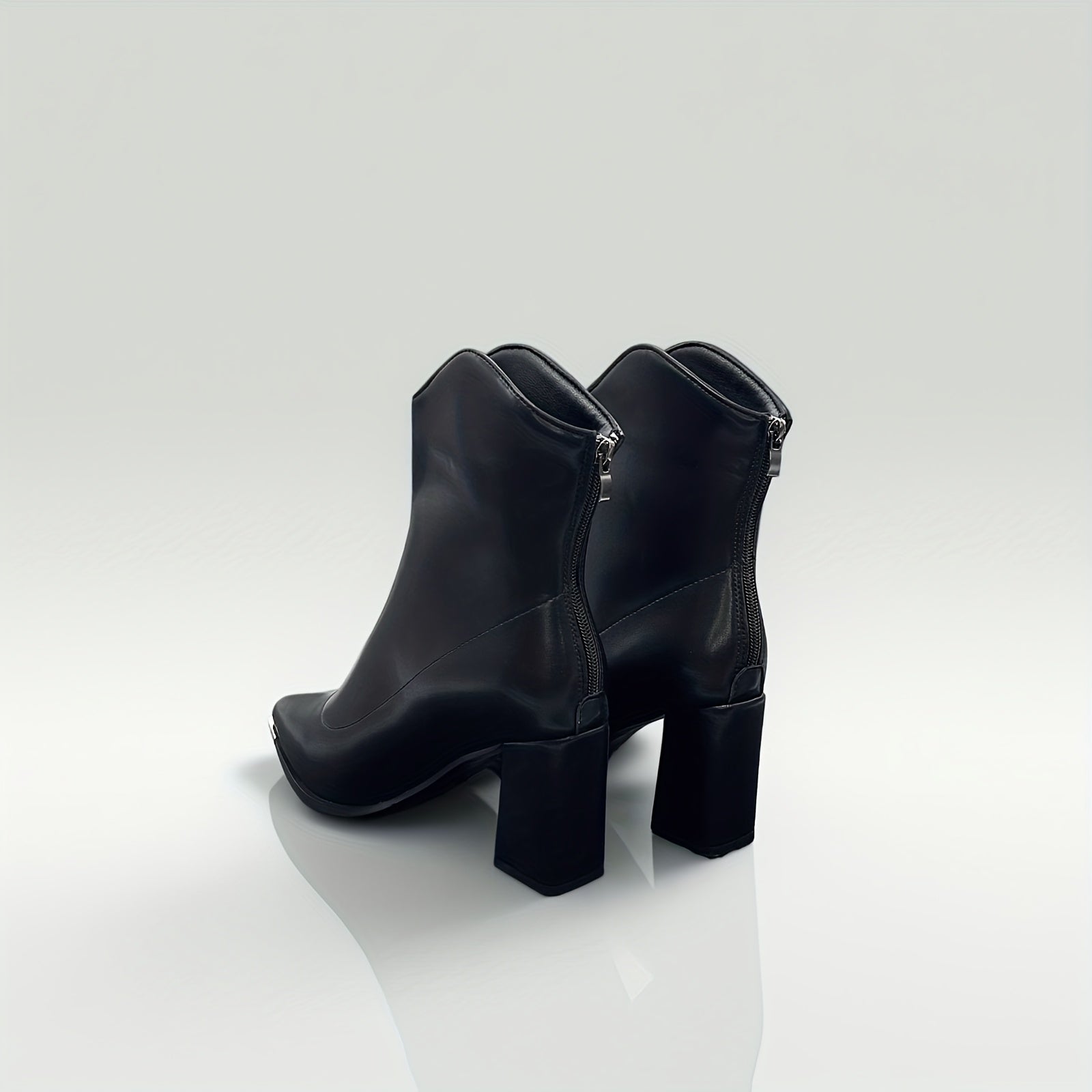 Women Black Synthetic Ankle Boots With Block Heel and Zipper