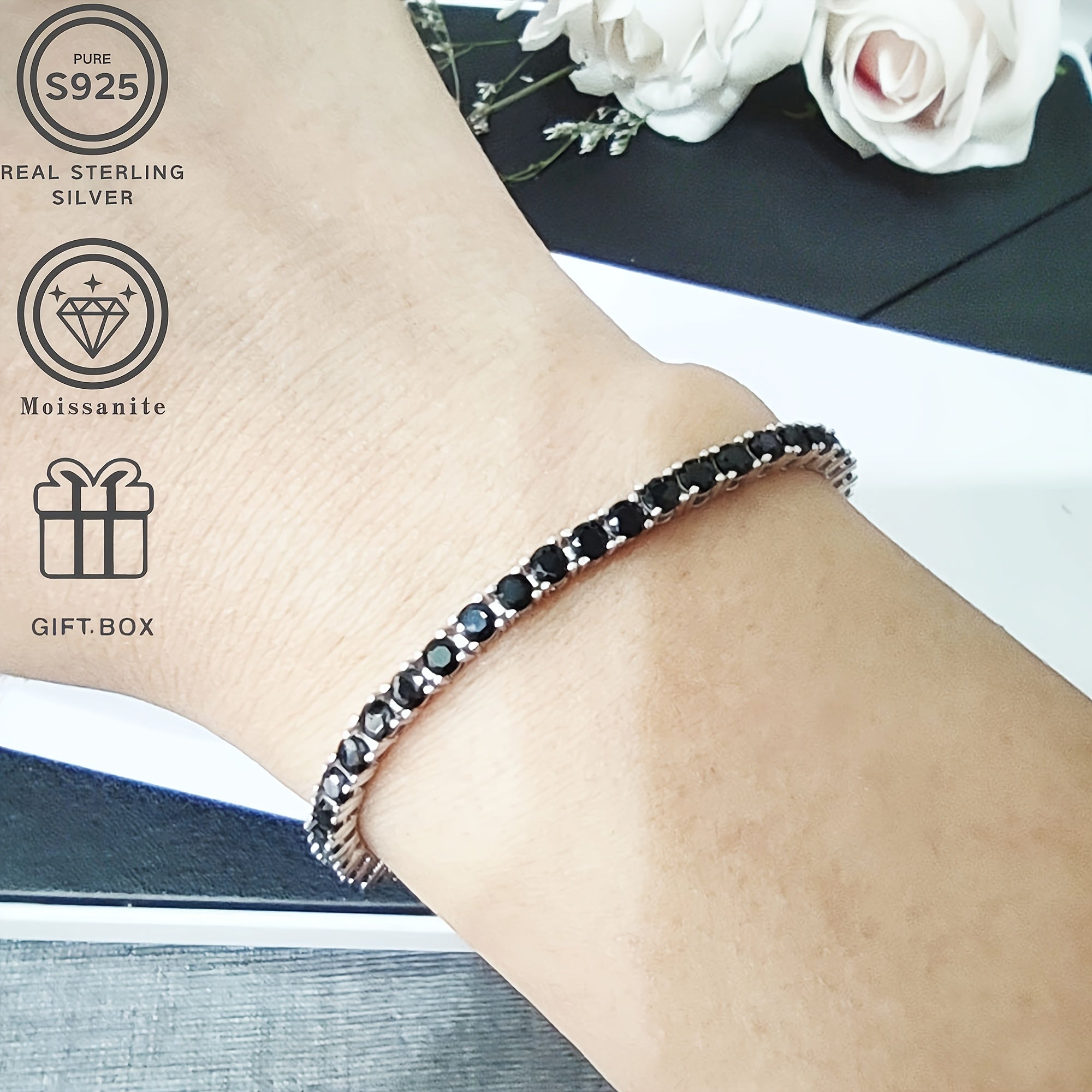 Sterling Silver Moissanite Tennis Bracelet Gemstone Link Jewelry for Women