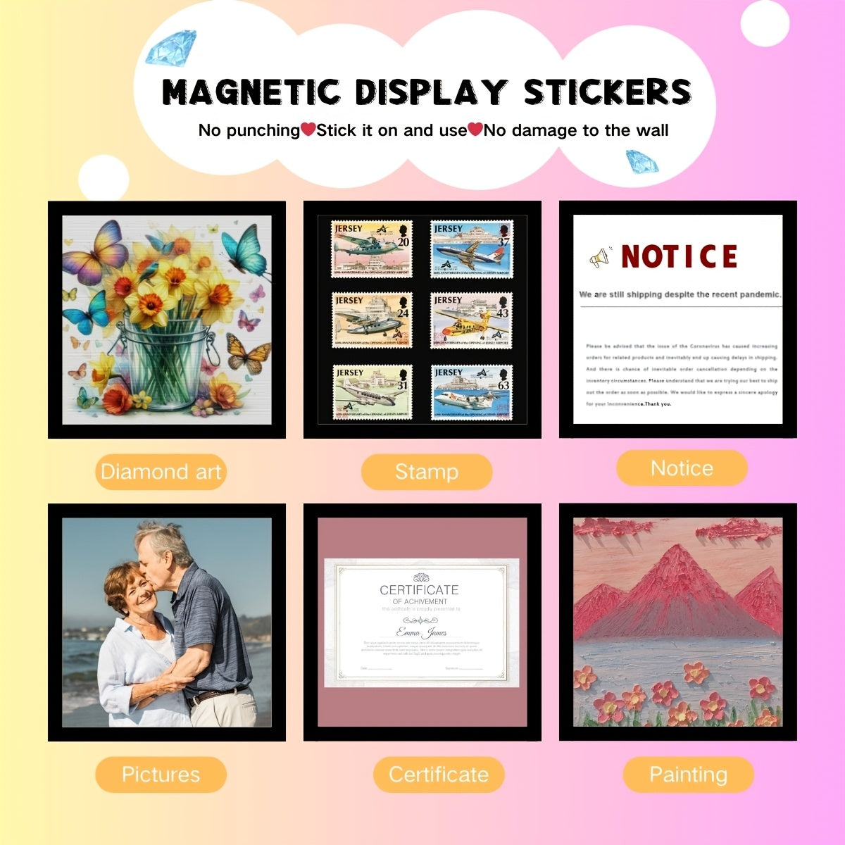 Diamond Painting Frames Set PVC Magnetic Self-Adhesive Wall Display for Diamond Art Photos Posters