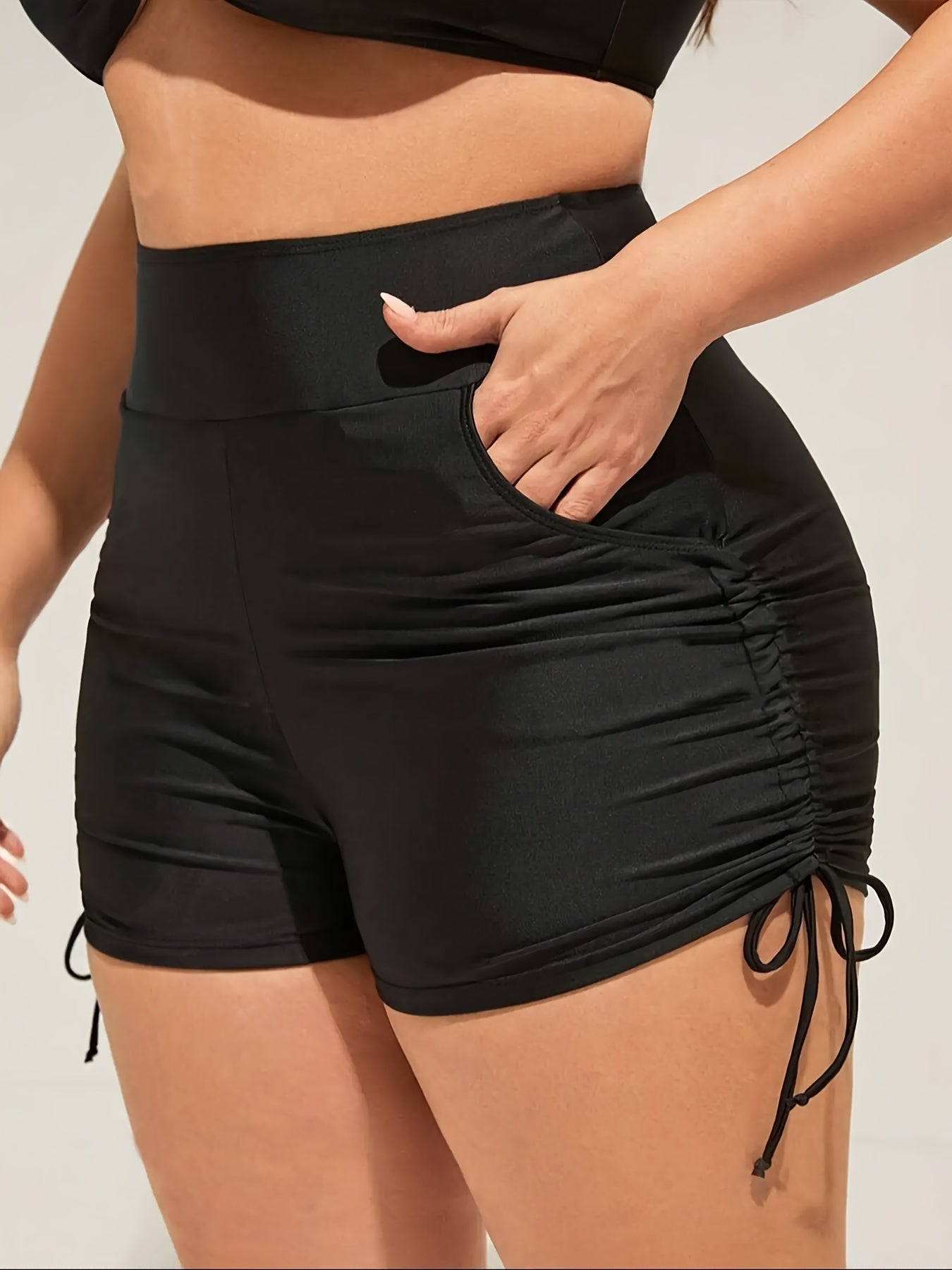 Plus Size High-Waist Bikini Bottoms Solid Color Stretchy Machine Washable