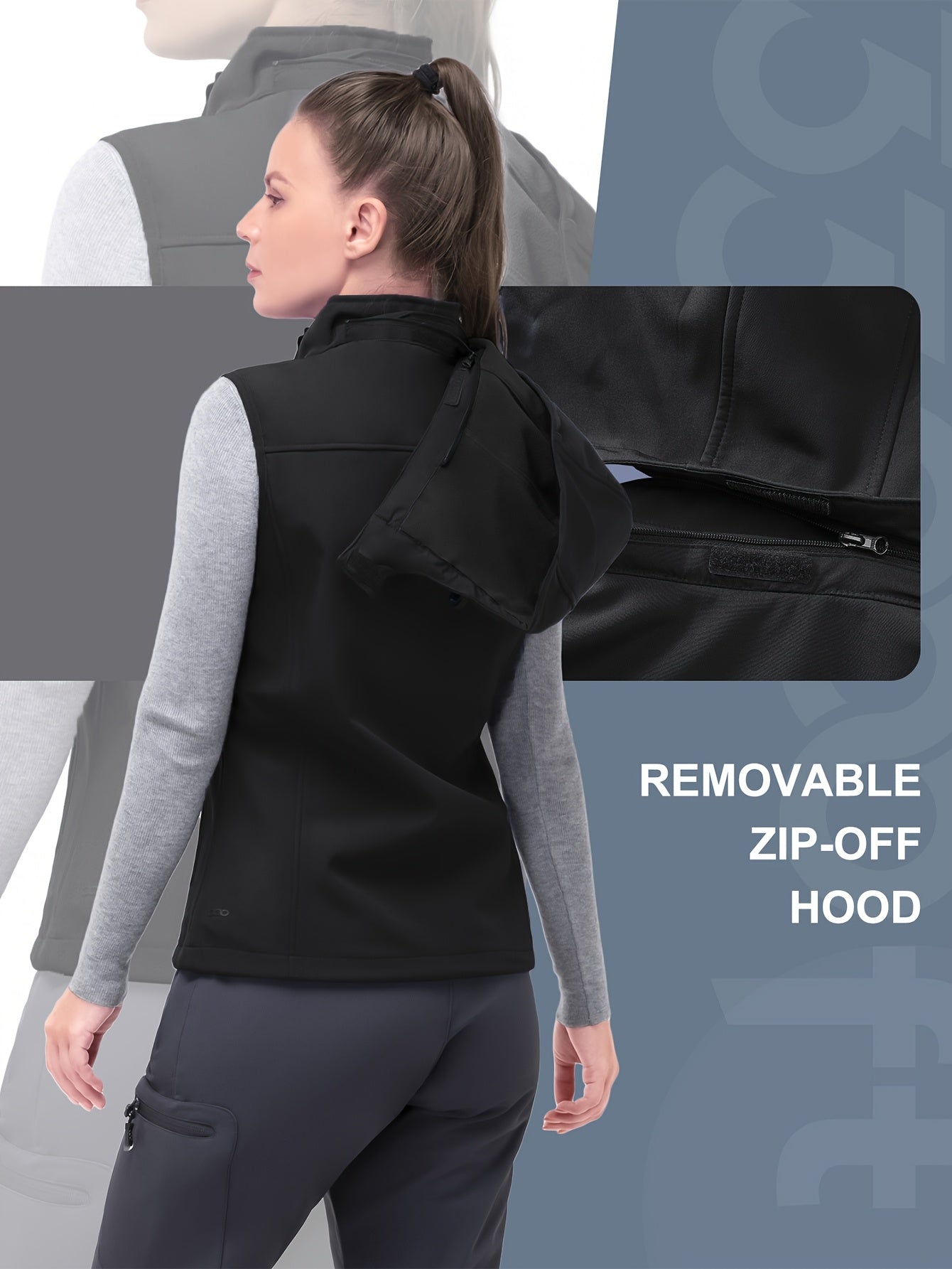 Women's Softshell Vest Hooded Lightweight Windproof Sleeveless Fleece Outdoor