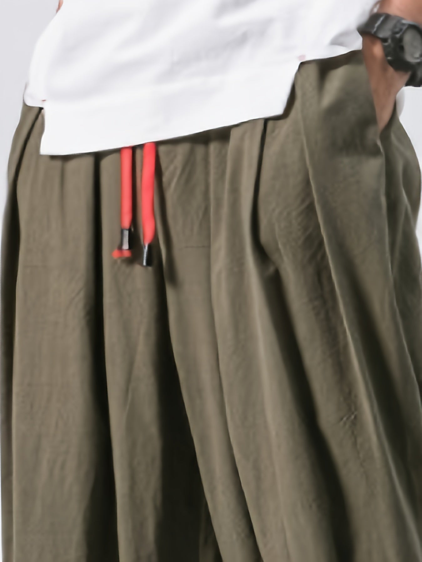 Men's Black Linen Cropped Pants with Drawstring Waist Pockets Breathable Casual Fit