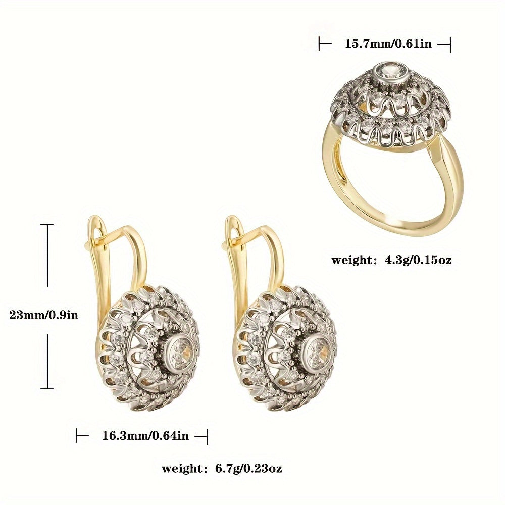 14K Gold Plated Copper Jewelry Set with Hollow Cone Design and Synthetic Zirconia for Women